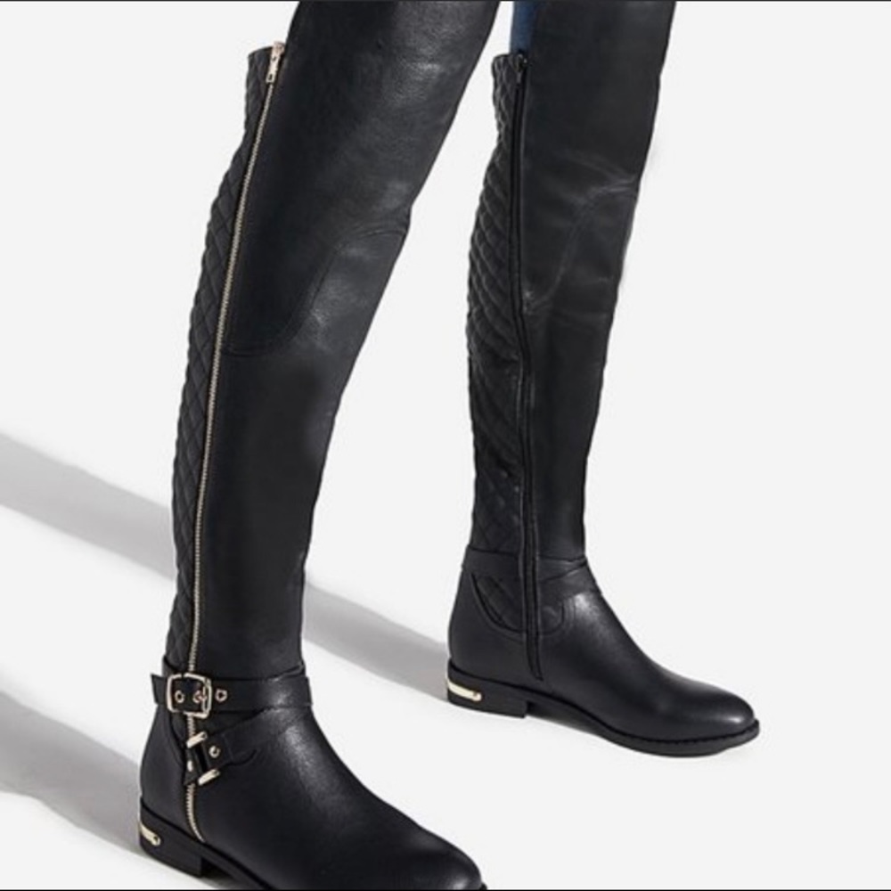 JUSTFAB Black Gabrijela Quilted Over-the-Knee Boot  Size 7.5